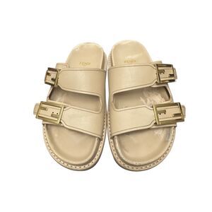 Fendi Zucca FF Logo Leather Slides Women's Size: